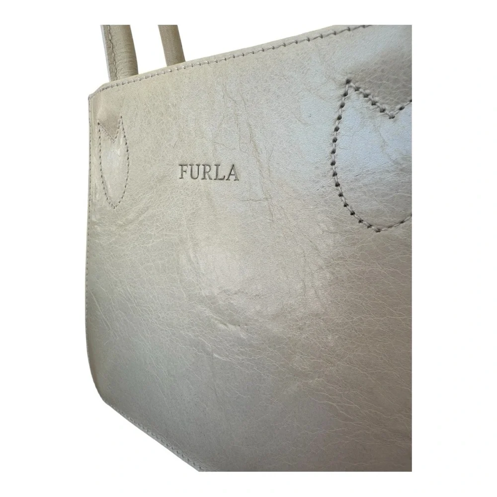 Furla Rare Authentic Y2K 90s Shoulder Mini Tote Bag in Cream Leather - Picture 6 of 13